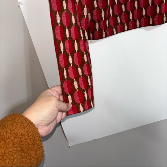 Zara Polo Sweater Women’s Large Red Pink Brown Geometric Long Sleeve Cropped - Picture 7 of 8